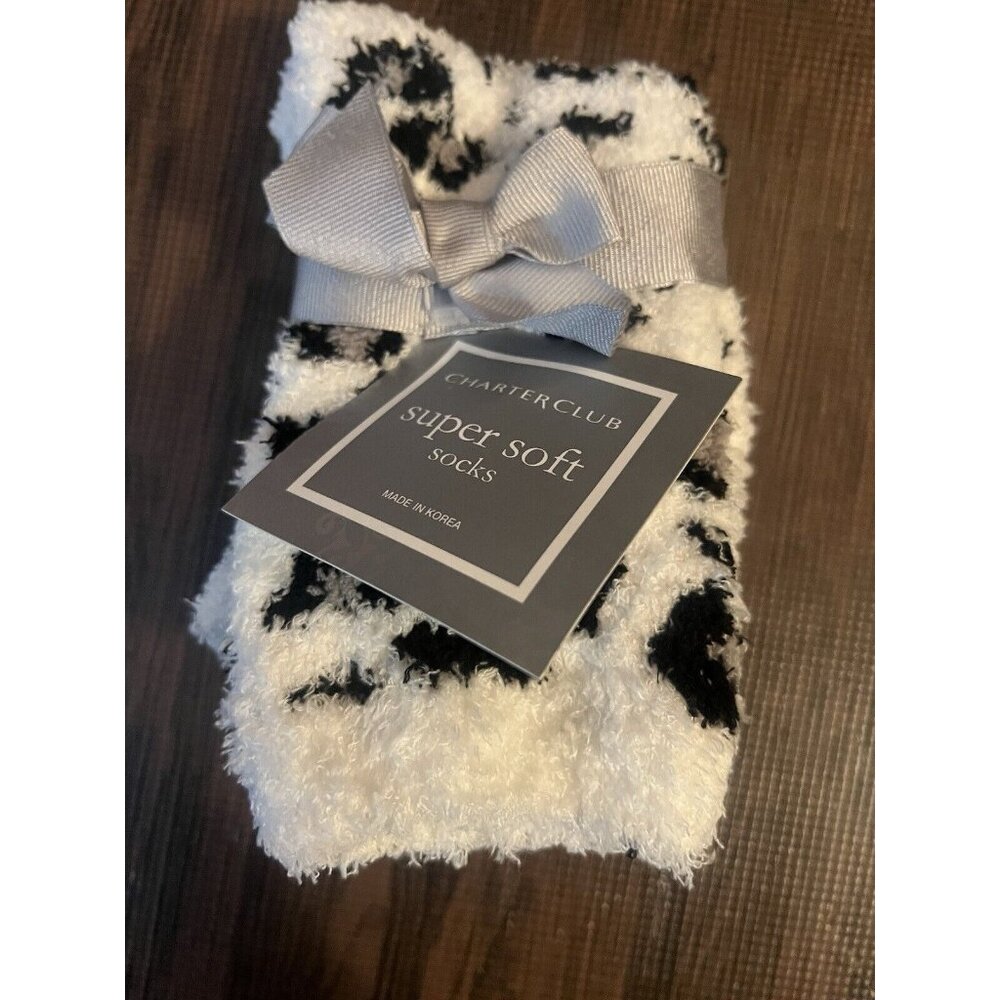 Charter Club Women's Soft Fuzzy Butter Socks Leopard  9-11 Fits Shoe Size 6-10